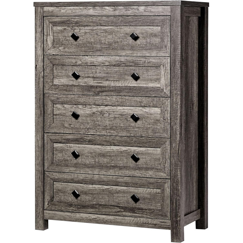 Commode haute 5 tiroirs Devion Farmhouse, Gris rustique