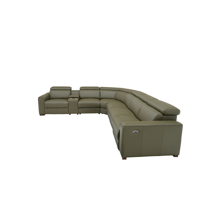Canapé modulaire inclinable en cuir Bluffledale, Cuir fleur olive