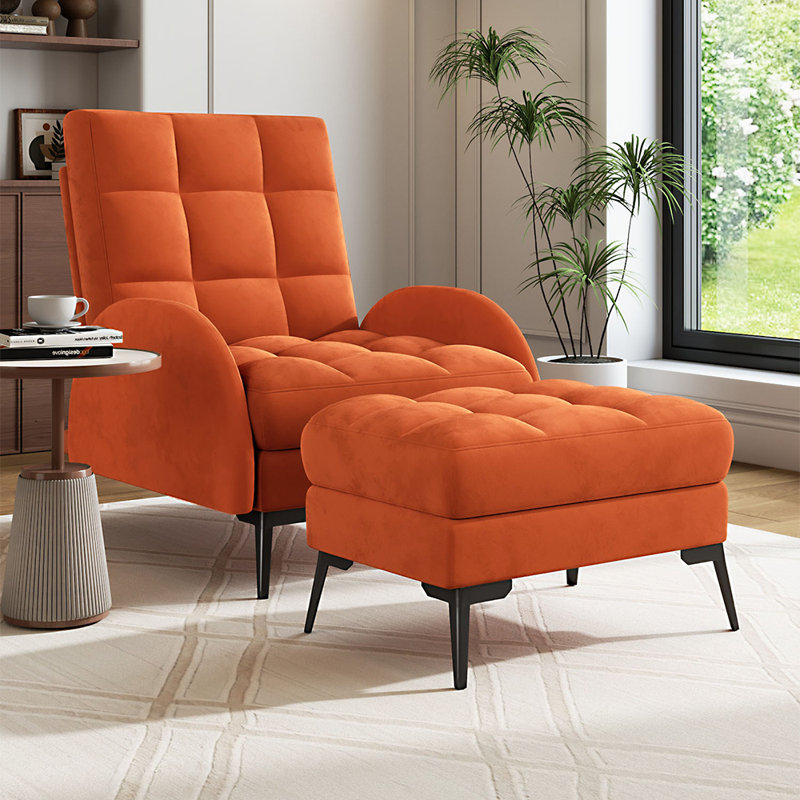 Affric 60cm Wide Velvet Wing Chair Recliner, Orange