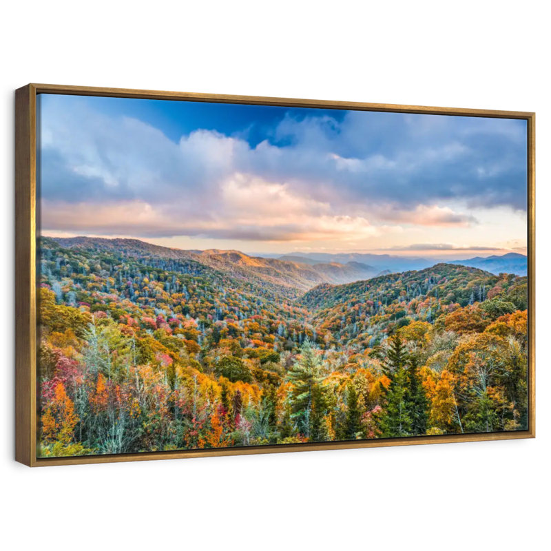 Smoky Mountains at Fall, Cadre flottant doré, 13 po x 9 po