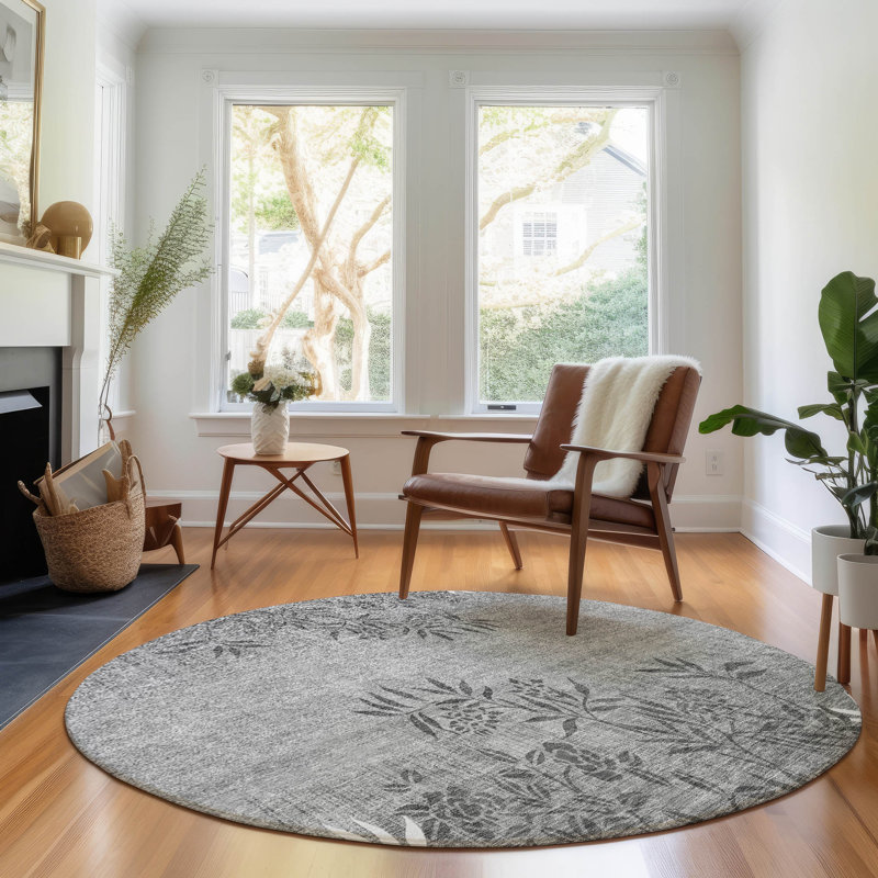 Premium Machine Washable Prisco Pewter Rug, Round 8'