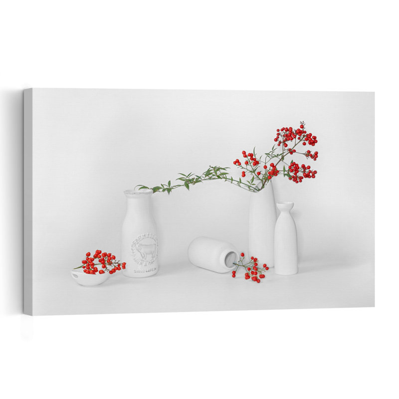 Minimalist Red Berry Display Elegant Minimalist Modern Plant Winter Wall Art Print 1 Piece Wrapped Canvas Wall Art