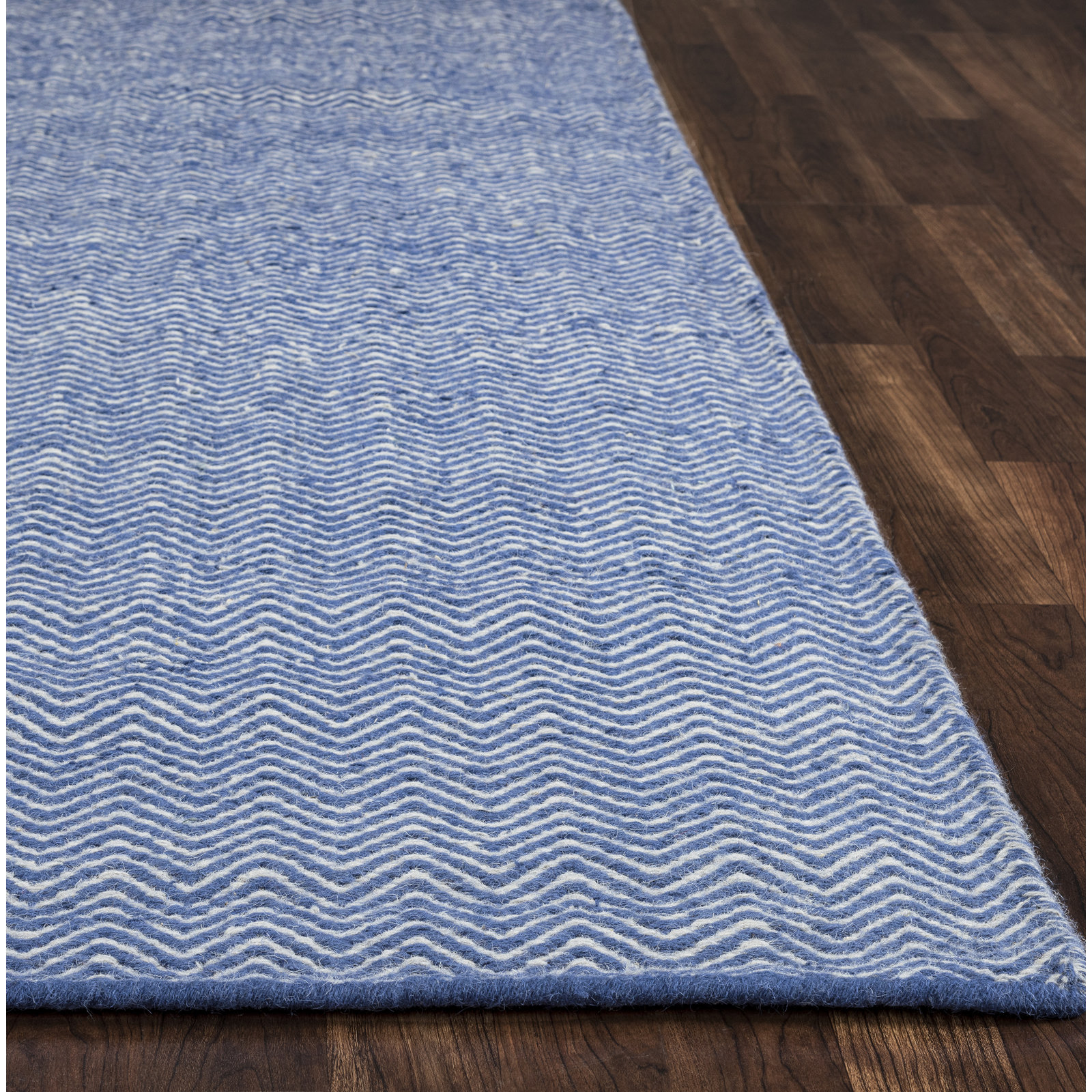 Rita Blue White Hand-Woven Wool Rug, Rectangle 9' x 12'