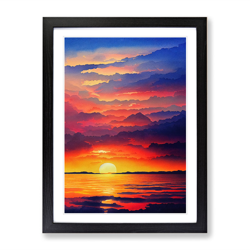 Inquisitive Ocean Sunset - Single Picture Frame Painting, Black, 64cm H x 46cm W x 2cm D