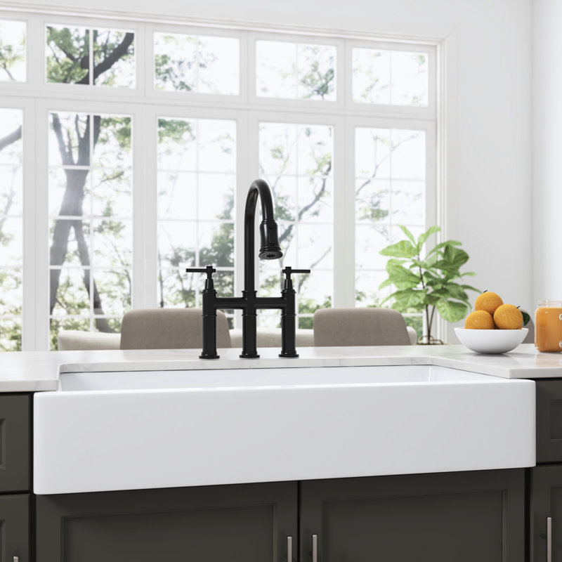 Matte Black Bridge Kitchen Faucet With Pull-Down - Accurate Temperature And Flow Adjustment, 360-Degree Rotating Nozzle, Brass Fine & Management,