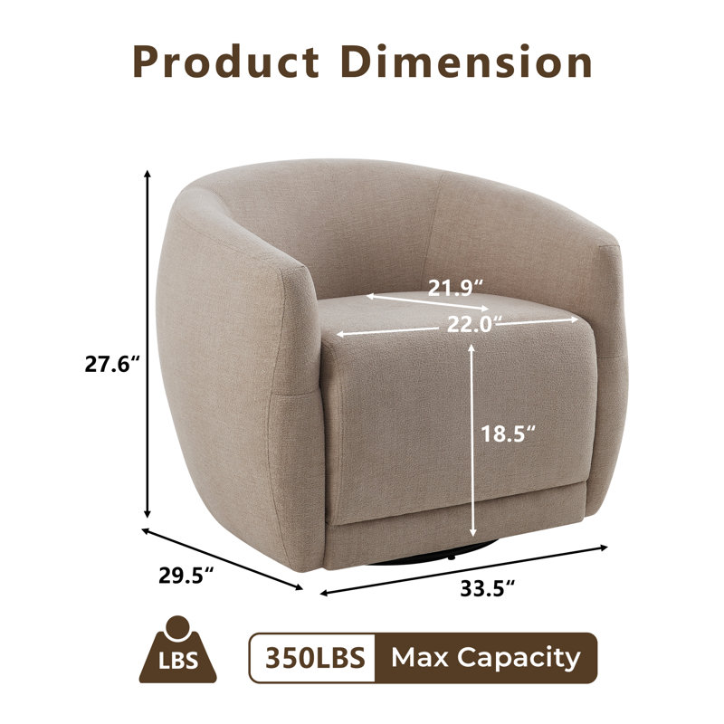 33.5" Wide Chenille Swivel Barrel Chair, Upholstered 360° Rotating Armchair, No Assembly Required, Beige, 1