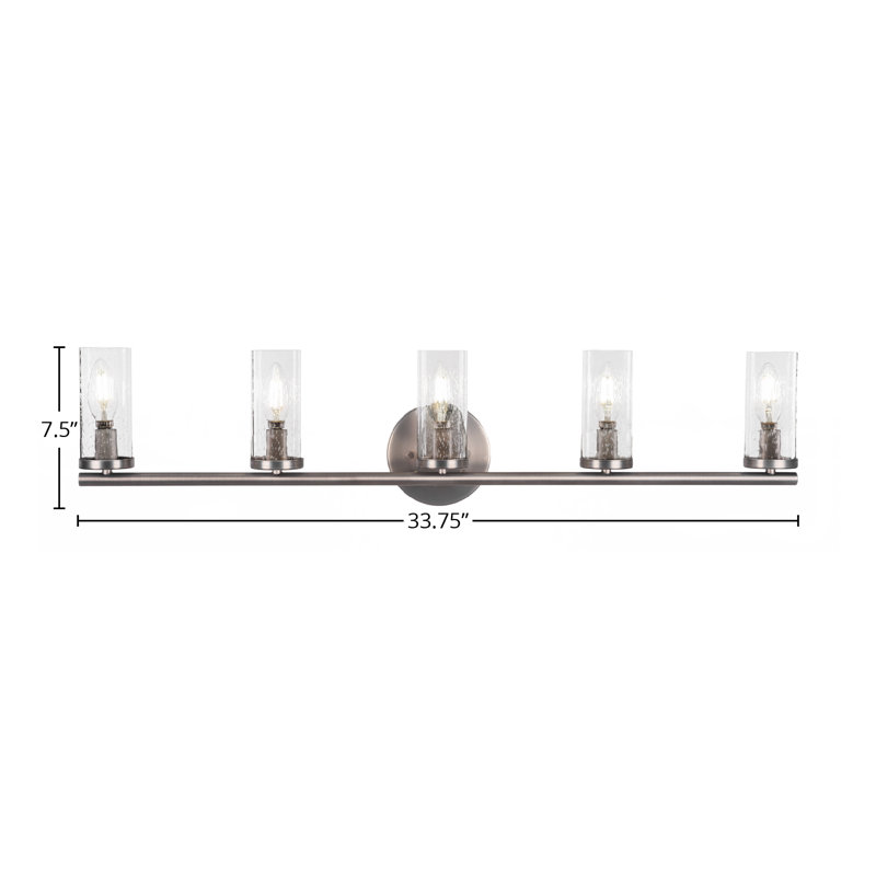 Trinity 5 Light Bath Bar Shown With 2.5” Clear Bubble Glass, Graphite