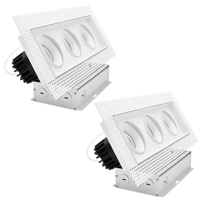 LUXRITE 3-Head Rectangle Regressed Trimless Gimbal LED Recessed Light, 360° + 15° Swivel, 5CCT, 45W, 3000LM, 60° Beam, Dual Dimmable, IC & Wet 2 Pack