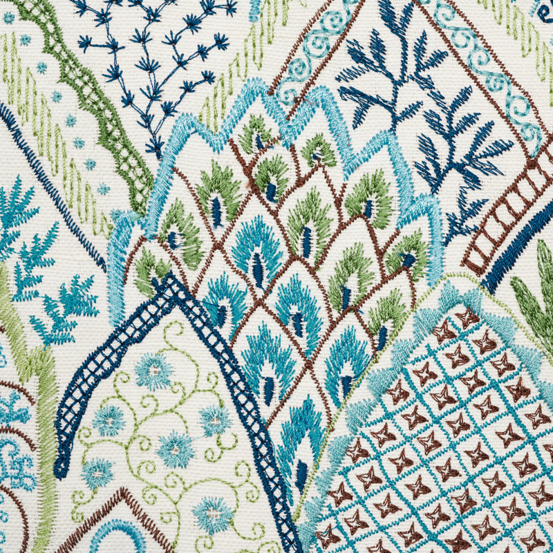 Albizia Embroidery Fabric, Blue/Green