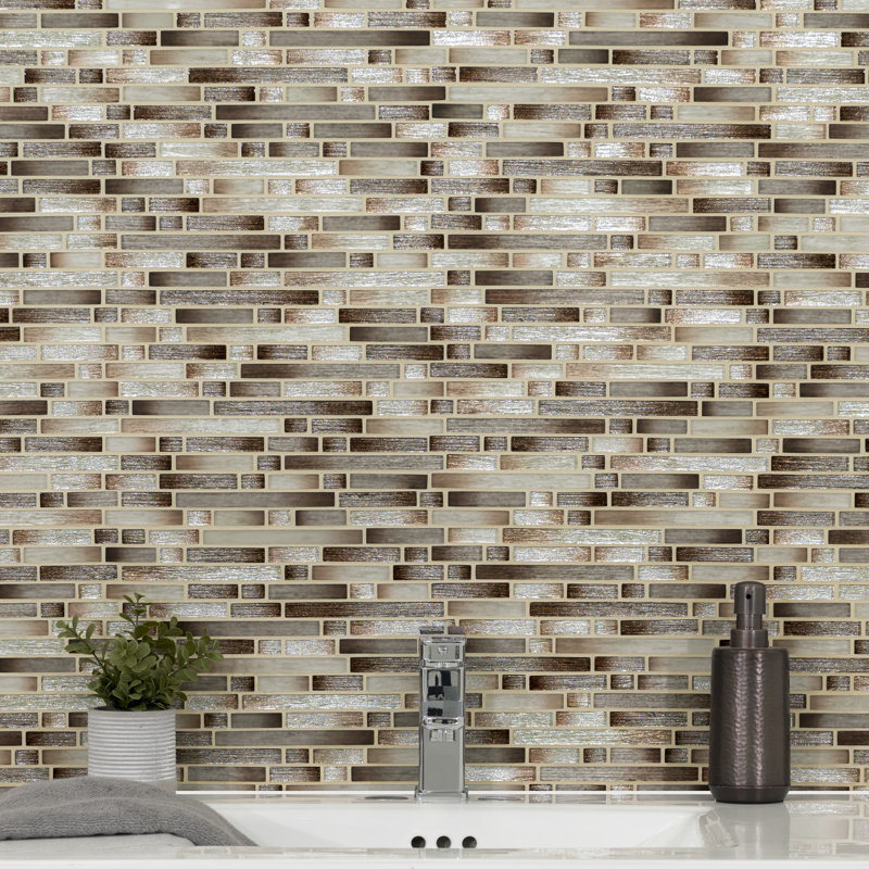 Kinzari Interlocking 12 in. x 12 in. Glossy Glass Mosaic Wall Tile, Auric