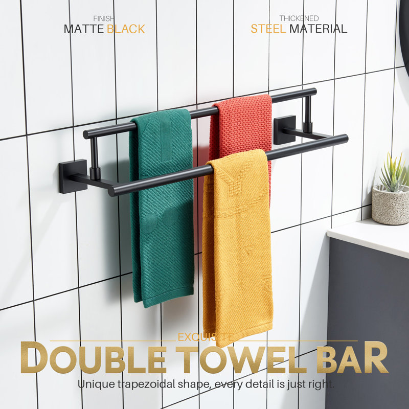 Barre à serviettes double 24 po, Noir mat