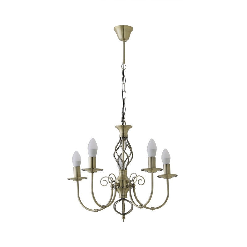 Basile 5 - Light Candle Style Chandelier, 3000, Antique Brass, 80cm H x 51.5cm W x 51.5cm D