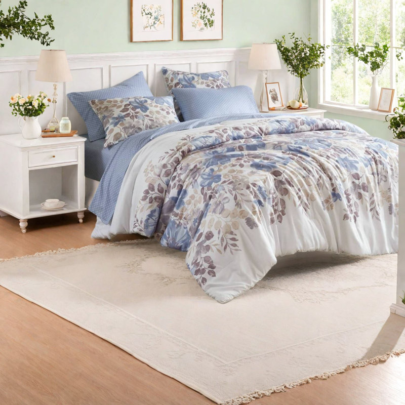 Ensembles de literie floraux de qualité supérieure, conception en polyester bleu pour le confort de la maison