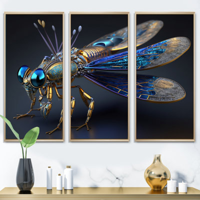 Libellule cybernétique en bleu et or I Libellule cybernétique en bleu et or I - reproduction de 3 pièces sur toile