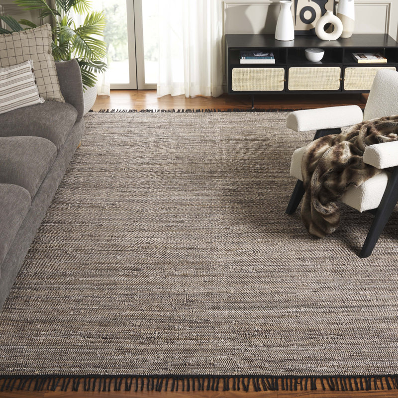 Abiodun Hand Woven Denim/Cotton Rug in Black/Beige, Rectangle 8' x 10'