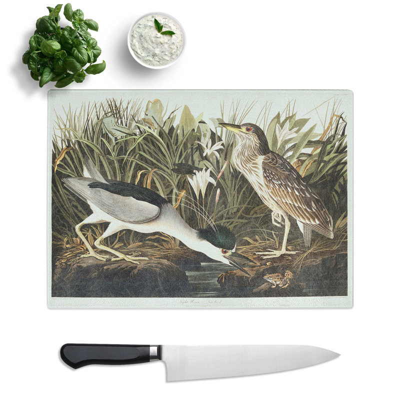 Tempered Glass Night Heron by John James Audubon Chopping Board, 39 cm x 28.5 cm