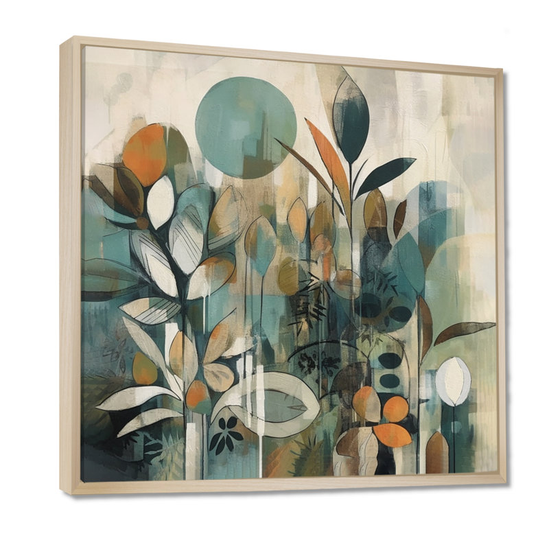 «Khingston Orange and Green Abstract Bohemia III», reproduction sur toile, H 36 po x l 36 po, Cadre flottant en érable