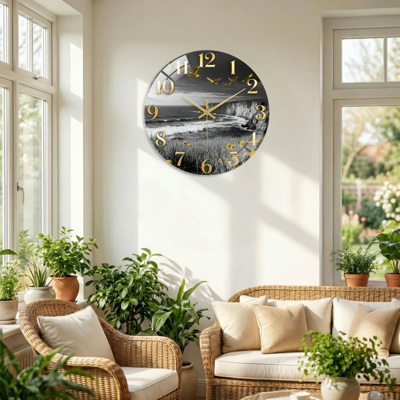 Horloge murale décorative en verre Ocean Landscape, 40 x 40 cm (15,7 x 15,7 pouces)
