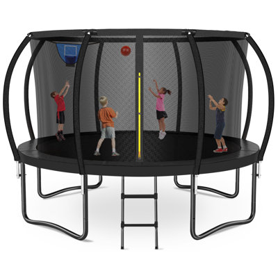 14FT Outdoor Trampoline With Basketball Hoop, Safety Enclosure Net, And Anti-Slip Ladder – Easy Assembly, Premium Quality For Kids And Adults