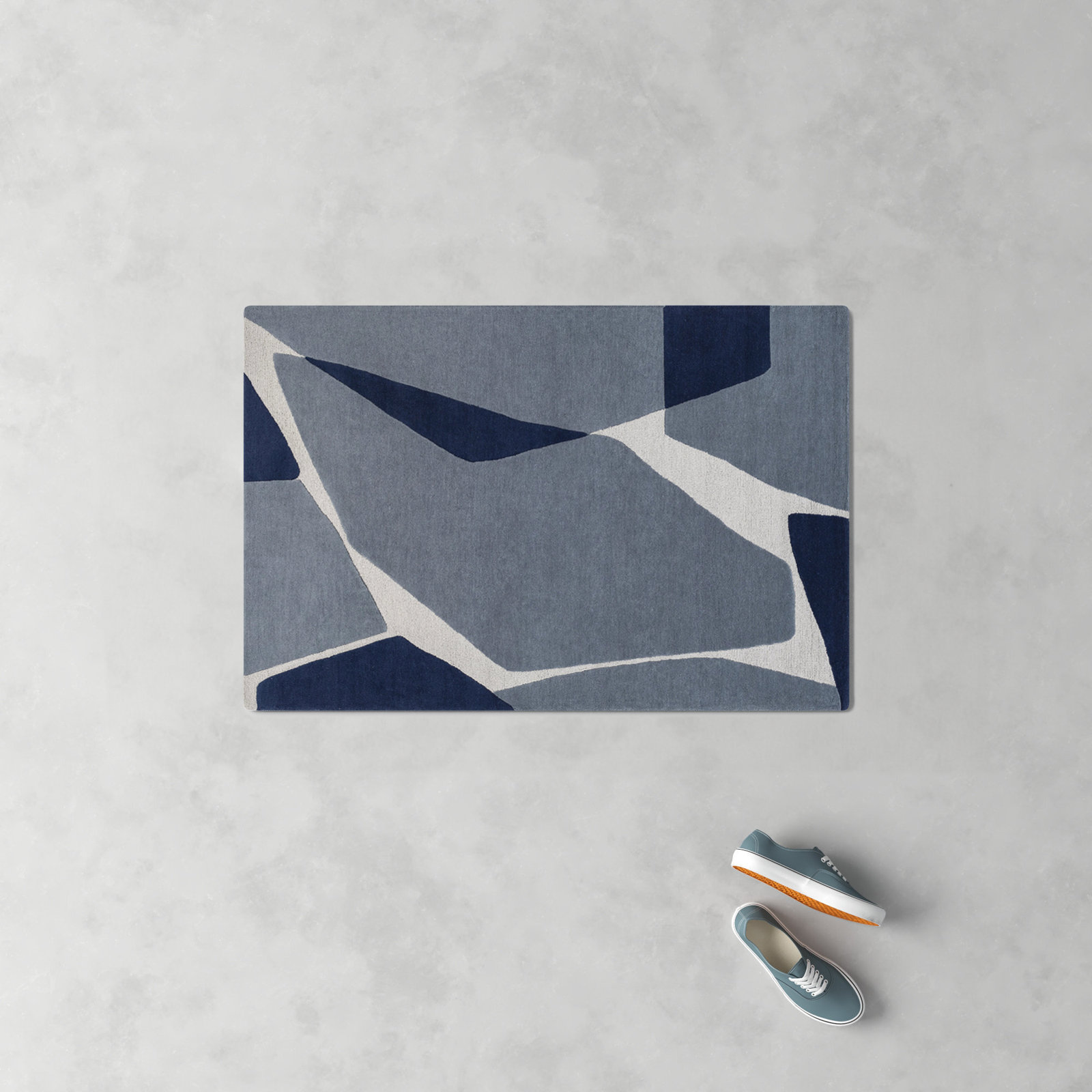 Light Blue Navy Hand-Tufted Abstract Wool Rug, Rectangle 2' x 3'