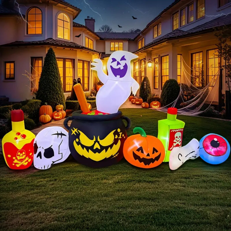 Décoration gonflable d'Halloween de 8 pi, lumières DEL intégrées faisant sauter des poisons bouillis