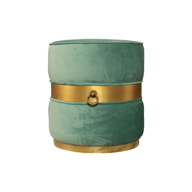 Alffi Velvet Round Solid Colour Pouffe Ottoman, Turquoise