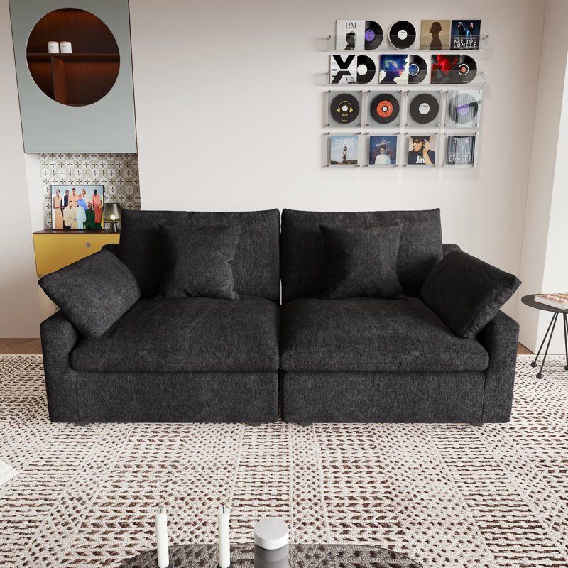 Canapé modulaire rembourré 2 pièces en tissu de chenille avec accoudoirs 2 pièces, Noir