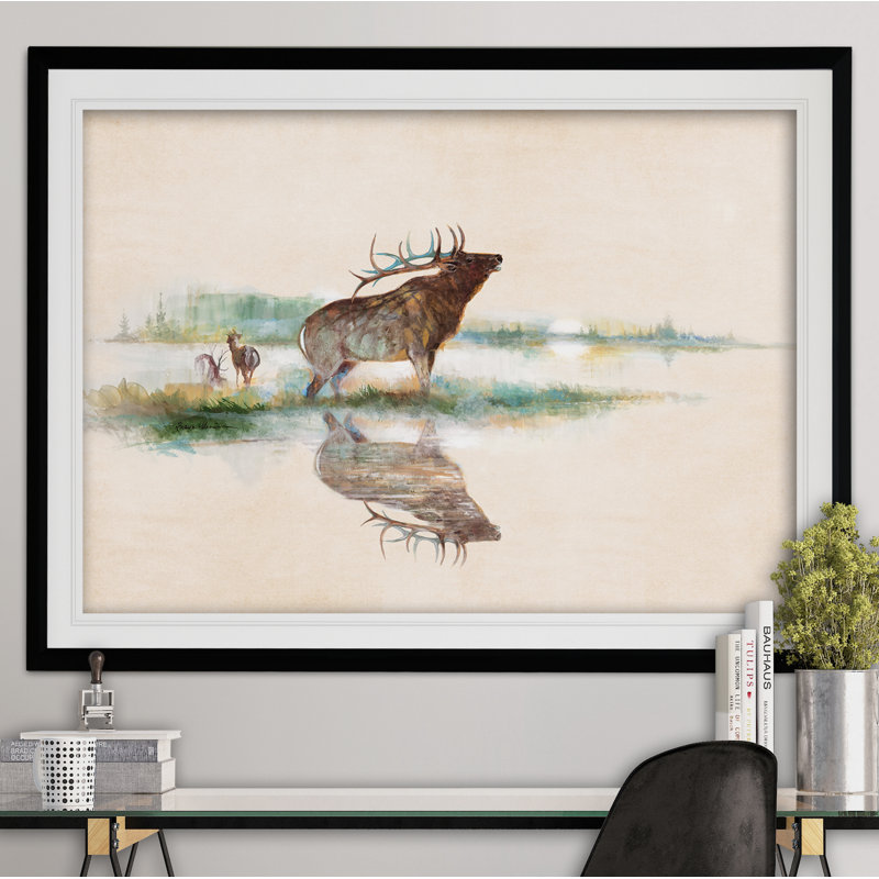 Misty Elk - reproduction de cadre photo, H 30 po x l 40 po x P 1,5 po, Noir