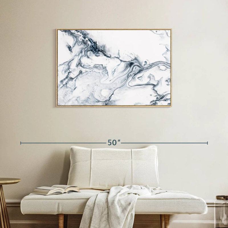 Phung gris et blanc, 37 po x 25 po, Cadre flottant en bois naturel