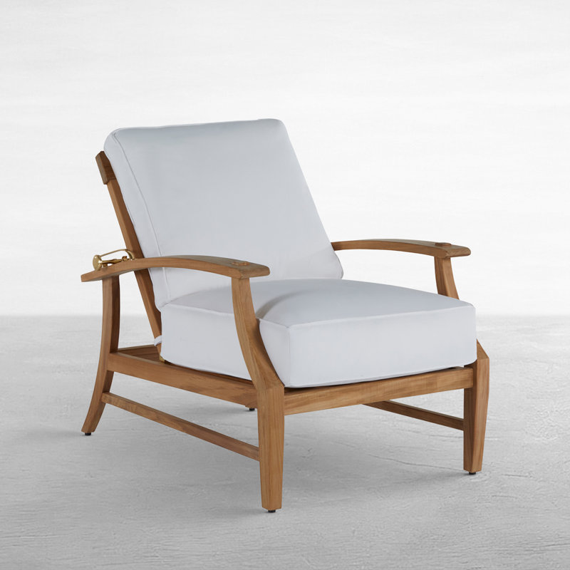 Fauteuil inclinable extérieur Croquet, No Welt + Standard Fill, Cabana à rayures bleu marine Sunbrella®, Teck naturel