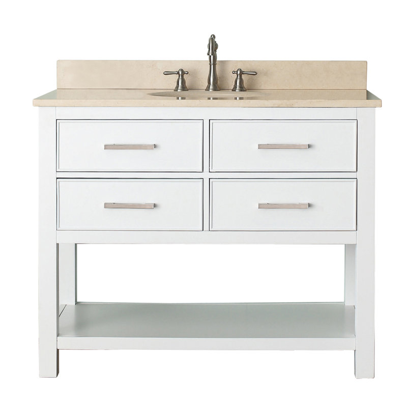 Brooks 43'' W Single Vanity, White, Carrera White Marble