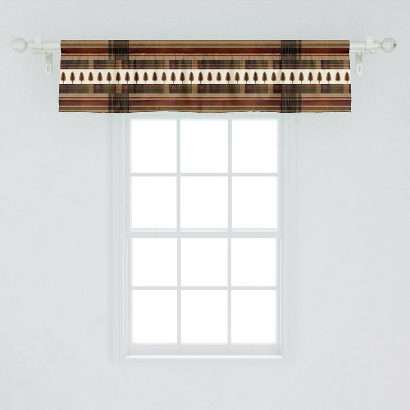 Sepia Maroon Olive Green Striped Satin Rod Pocket Valance