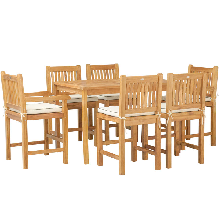 Rectangular 6 - Person 55" Long Teak Bar Height Dining Set with Cushions