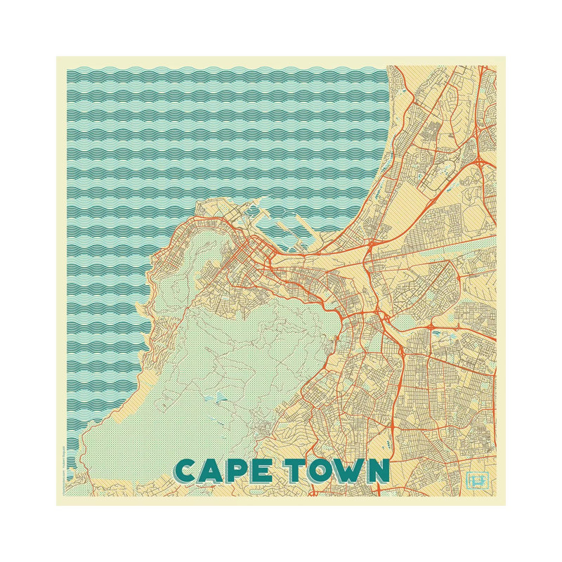 Cape Town Retro Urban Blueprint Map by Hubert Roguski - Wrapped Canvas Print, 30.48 cm H x 30.48 cm W