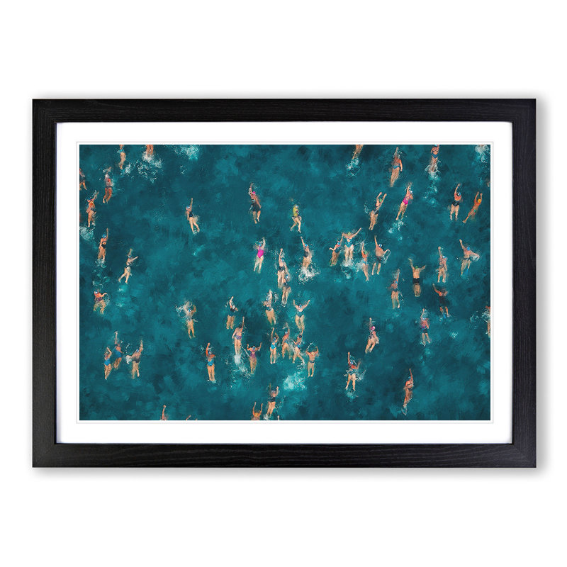 Swimmers Swimming - Picture Frame Painting Print on MDF, 62cm H x 87cm W x 2cm D, Black Framed