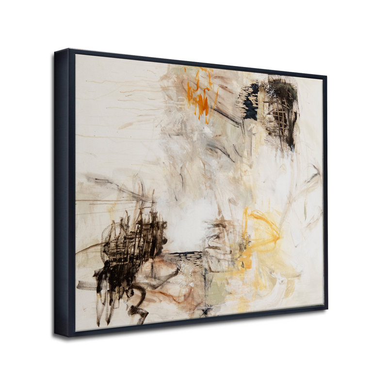 Remaining Neutral Print by Patricia Schwimmer, Black Framed Canvas, 30" H x 40" W x 2.375" D