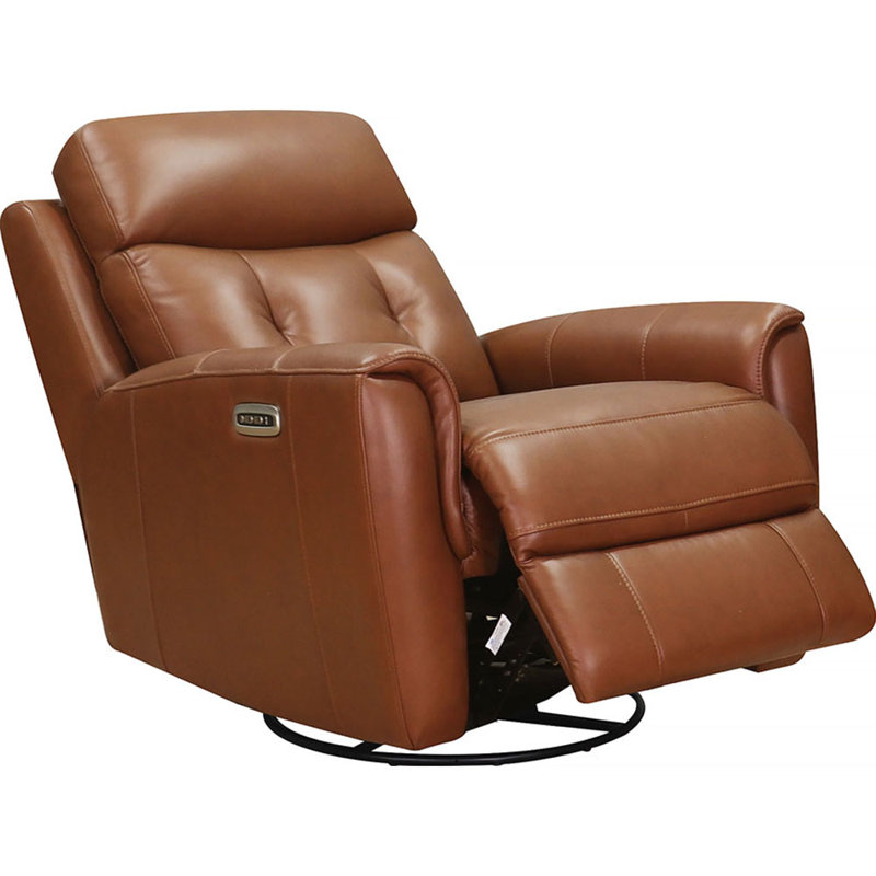 Torino Power Headrest Swivel Glider Leather Recliner, Brown