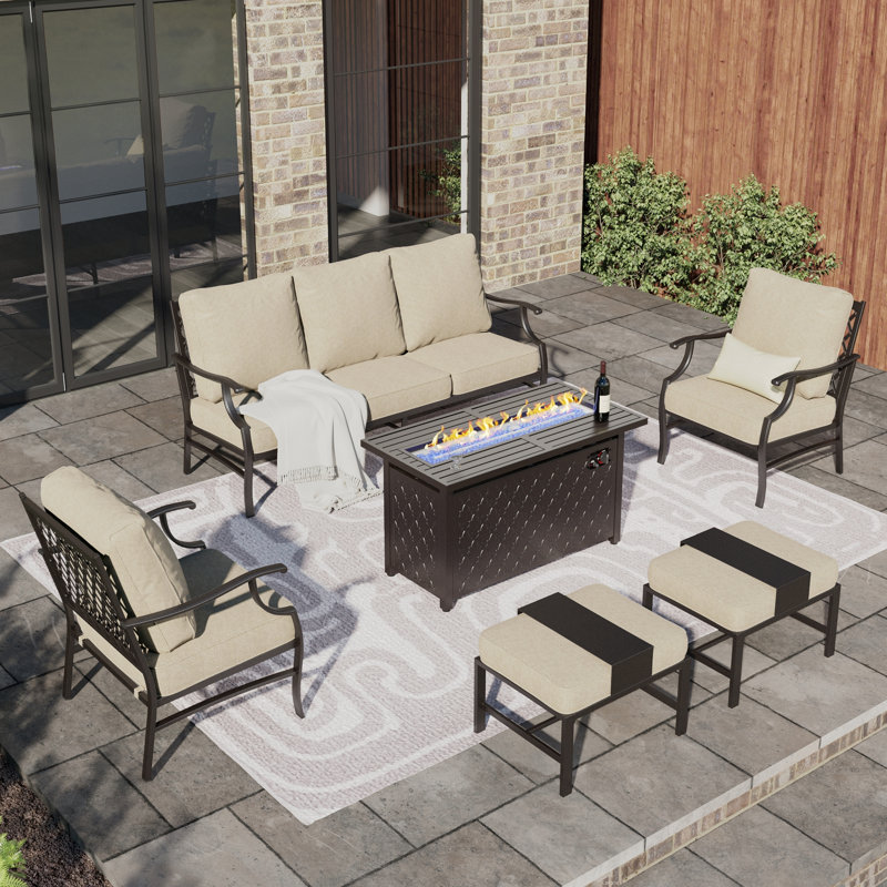 Asfand Outdoor Seating Group with Cushions, Beige, Yes