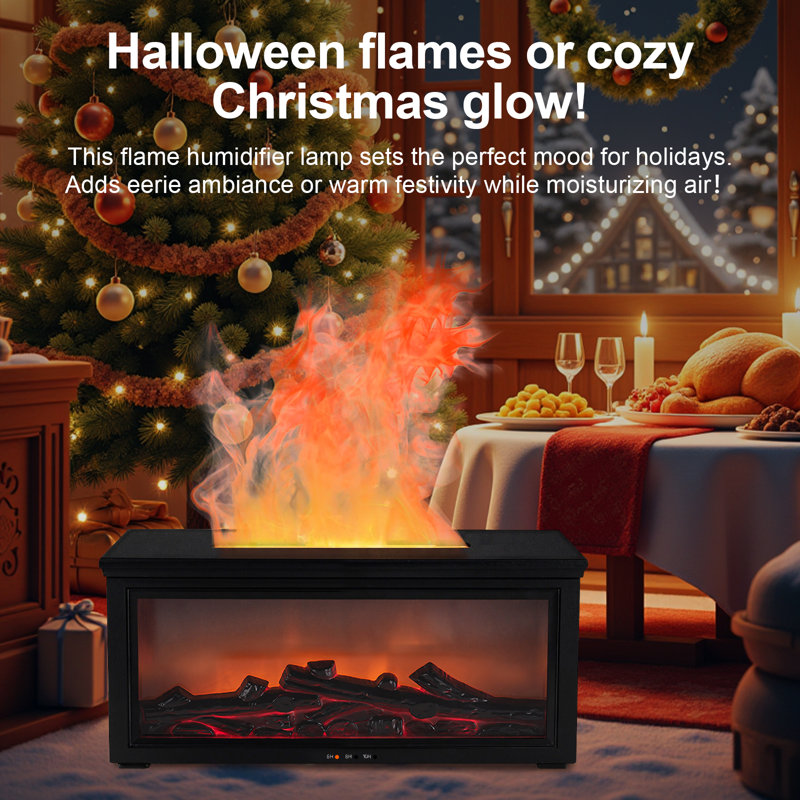 Fireplace Humidifier Diffuser With 7-Color Light And Timer For Bedroom, Office, Yoga, Black
