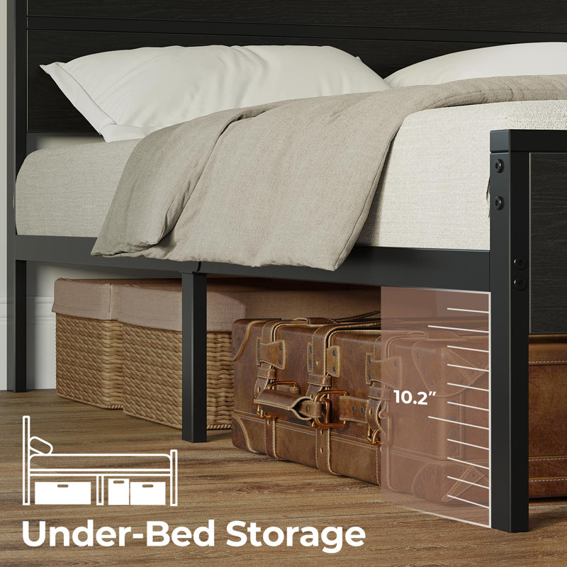 Deviana Metal Bed Frame with Headboard & Footboard and Charging Station, LED Light Included, Twin