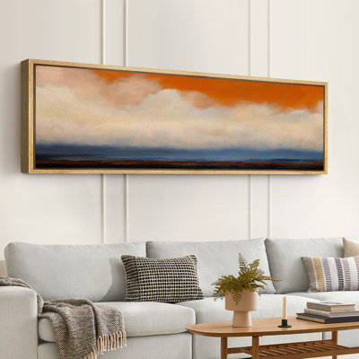 Orange and Blue Horizon Cloudscape Large Framed Canvas Print Wall Art - Modern Abstract Sky Decor