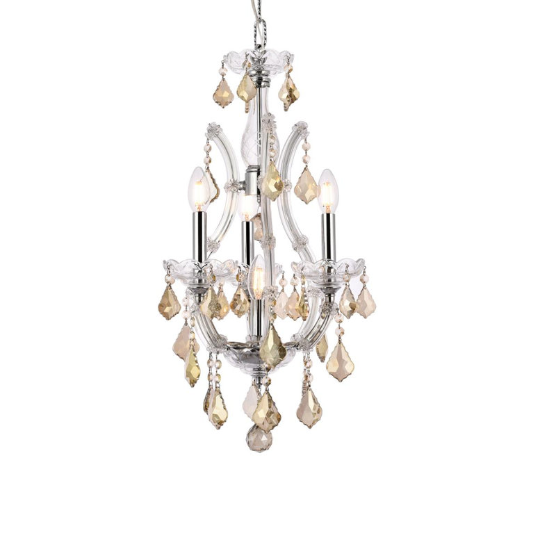 Stockard 4 - Light Glass Chandelier, Chrome / Golden Teak (Smoky) / Royal Cut