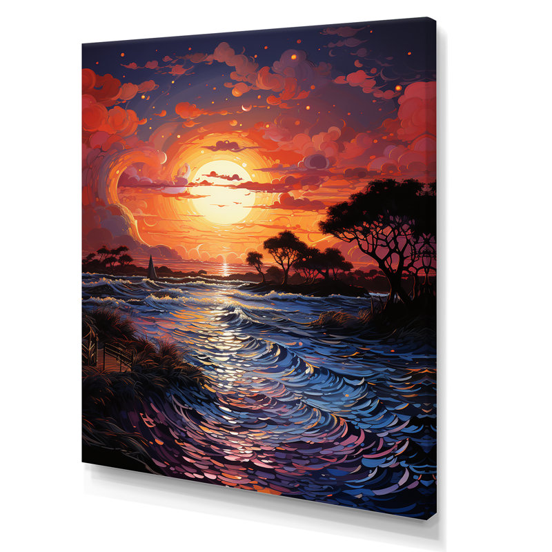 Maegann Sunset Sunset Reverie Pointillism II, H 32 po x l 16 po x P 1 po, Toile tendue