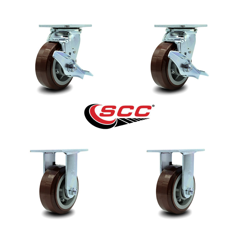 Ensemble de roulettes pour boîte à outils - Roulettes pivotantes en polyuréthane marron 5 pouces - SCC