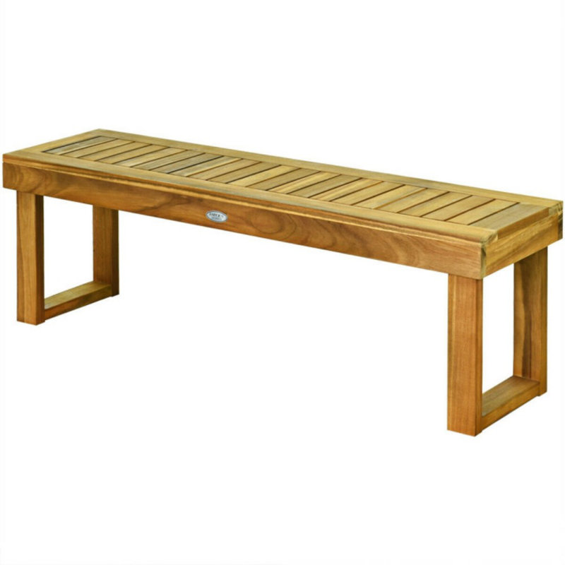 Teak Acacia Wood Slatted Outdoor Dining Bench with U-Shaped Legs