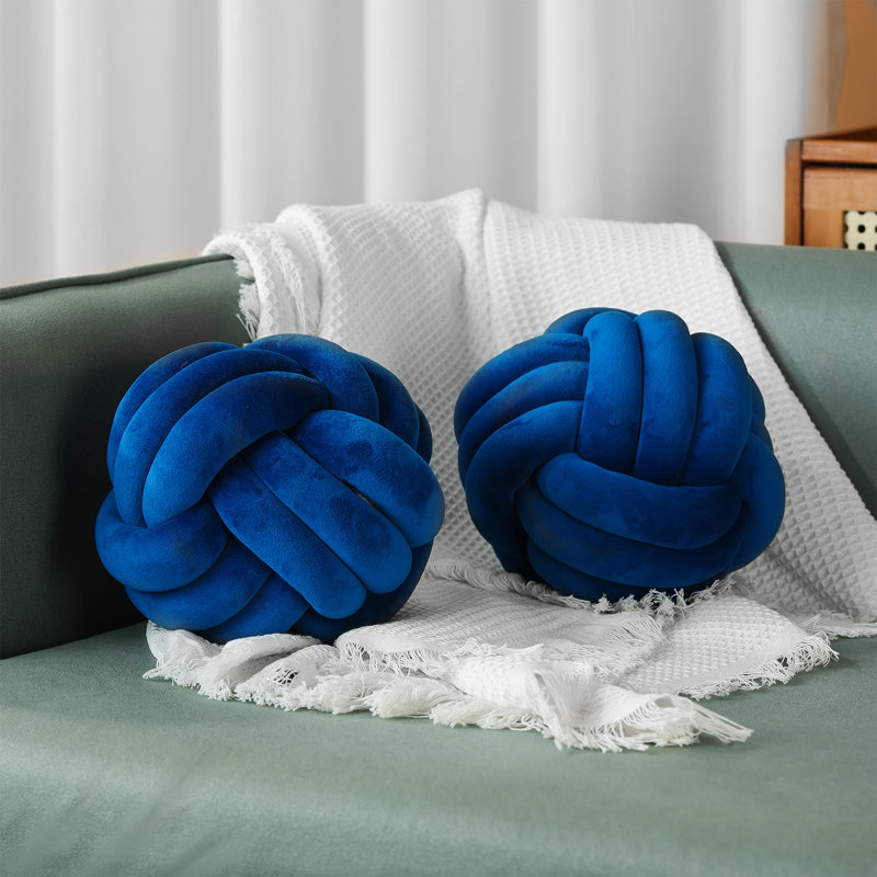 Set Of 2 Handcrafted Knotted Throw Pillow  - Super Soft Plush Decorative Knot Pillows For Couch, Bed, Sofa, And Outdoor - Unique Handwoven Ball Throw Pillow For Home Decor - Stress Relief - Ideal For Kids - Non-Vacuum Packaging