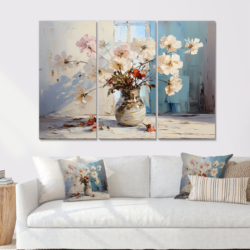 «Pink Geraniums Still Life Bloom III - Flowers», ensemble d'art mural, H 28 po x l 36 po x P 1 po