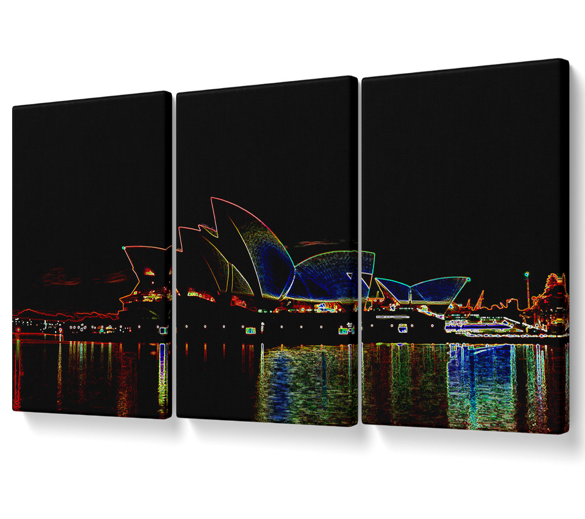 Ebern Designs Sydney Opera House Psychedelic - 3 Piece Wrapped Canvas ...