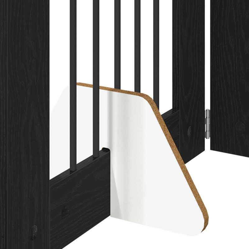  Dog Gate With Stands Engineered Wood Fence Pet Containment Living Room, 80cm H x 120.5cm W x 34cm D, Black Oak