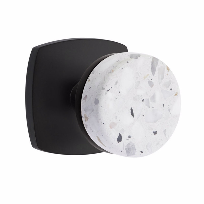 Ensemble de boutons d'intimité Emtek Select, rosette Urban Modern, tige conique, bouton Terrazzo clair, CF, Dos plat